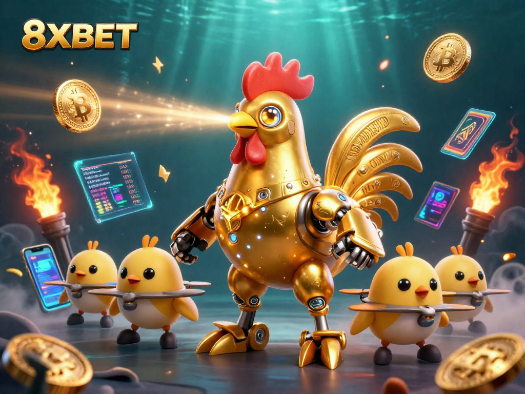 Experience thrilling gaming with 8XBET's vibrant 3D casino illustration showcasing excitement and innovation.