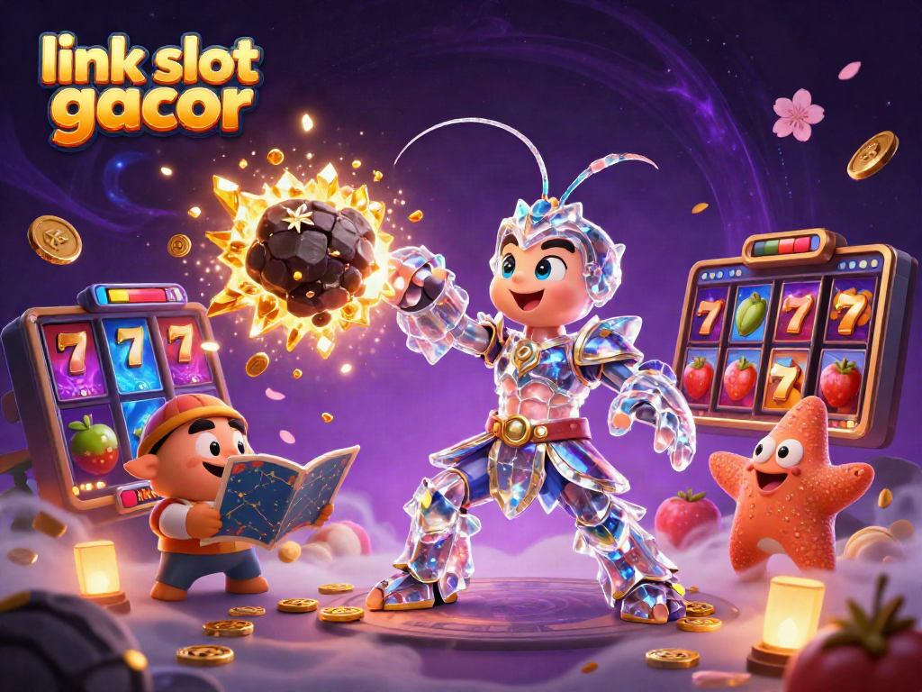 Ilustrasi 3D menampilkan slot gacor dengan samurai galaksi dan simbol jackpot, memikat pemain untuk menang.