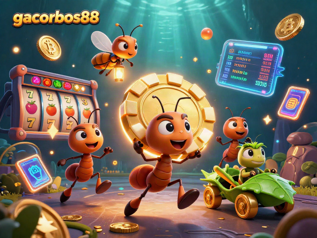 Engage in thrilling gameplay at gacorbos88 with cartoon ants executing a heist for a poker chip
