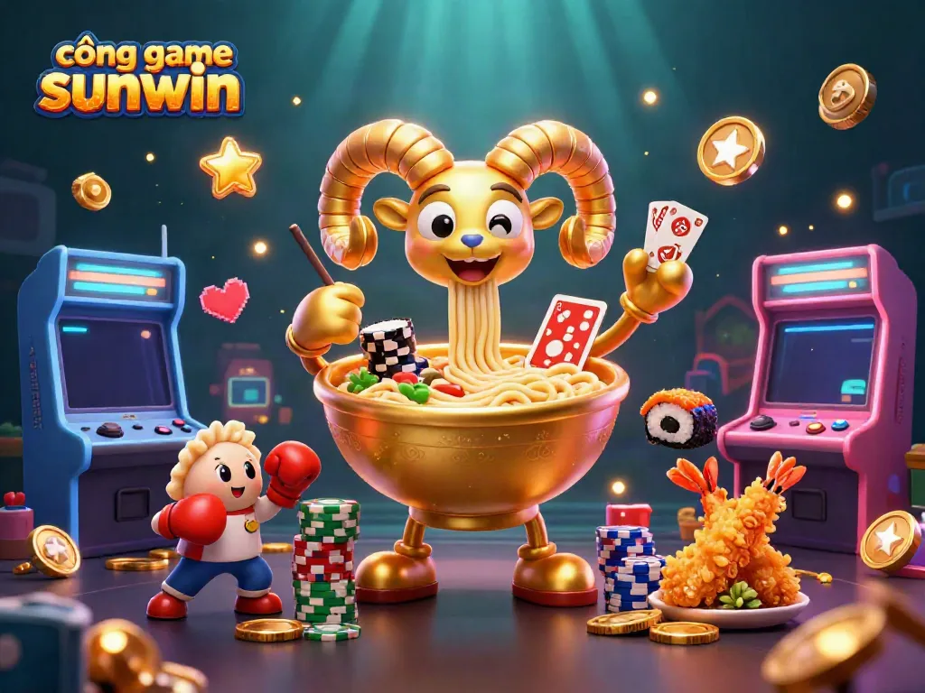 Engage in thrilling gaming action at cổng game sunwin, featuring a lively scene with playful characters and vibrant settings.