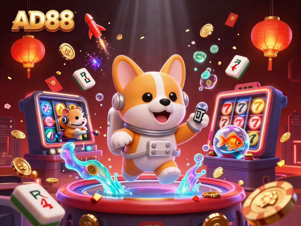 Join the fun at AD88 with a playful 3D casino adventure in zero gravity featuring lively characters.