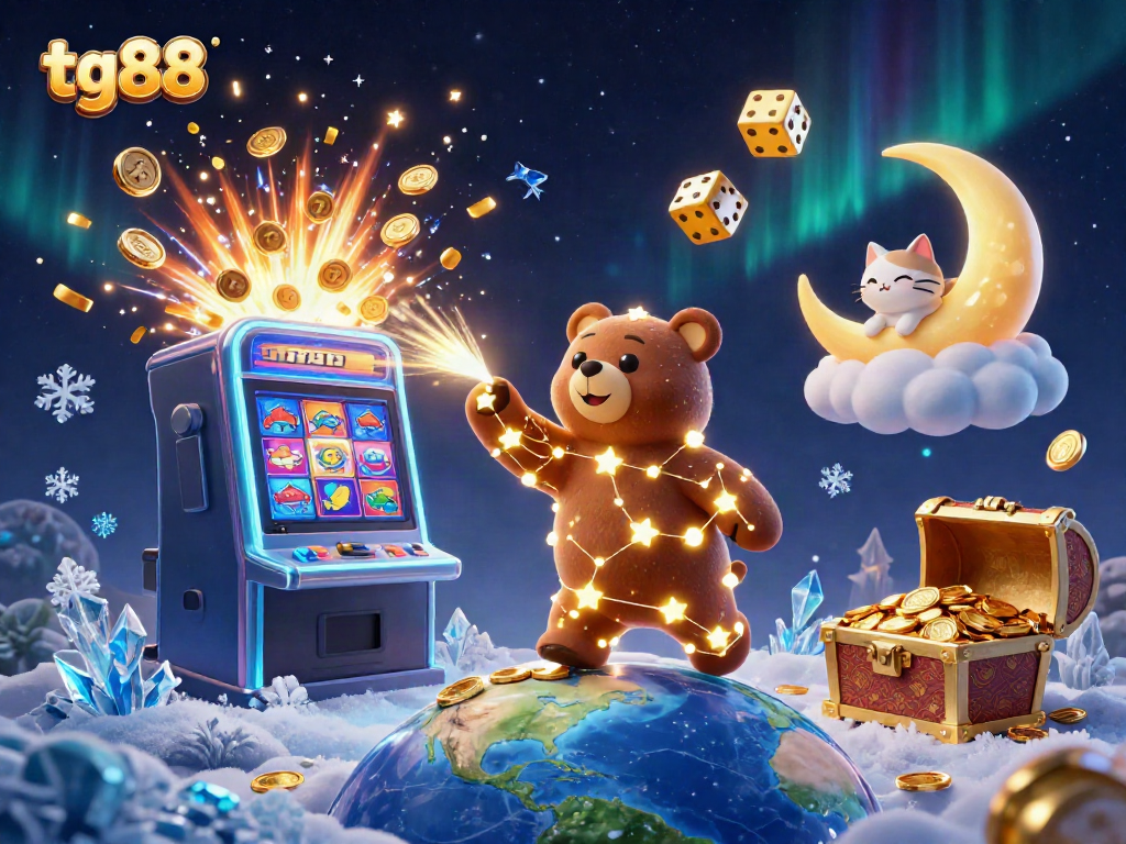 Engage with tg88 at the vibrant casino scene with golden coins and slot machine action.