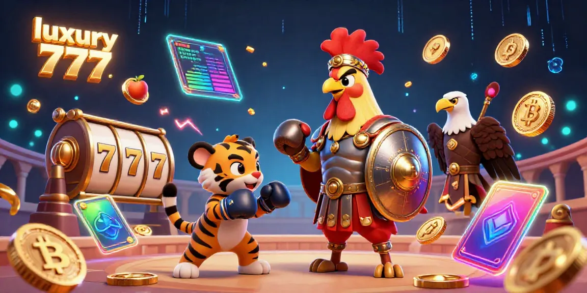 Experience the thrill of luxury 777 with interactive slots and 3D characters in this vibrant casino scene.