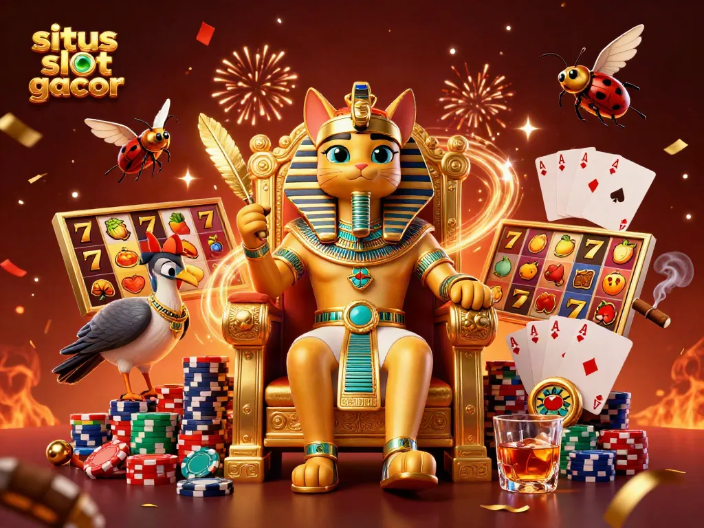 Menangkan situs slot gacor dengan karakter kucing firaun dan mesin slot mewah yang berkilauan.