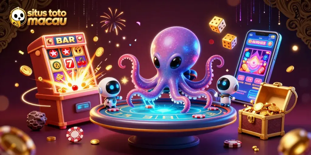 Visualisasi permainan situs toto macau yang menarik dengan karakter unik dan efek menarik.
