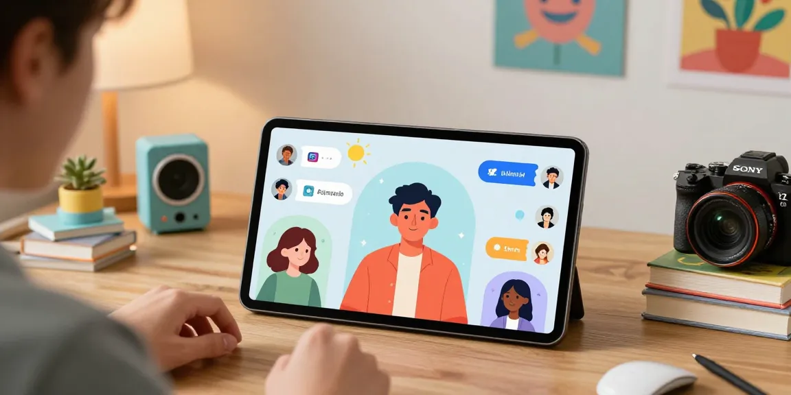Engaging crushon AI chat session in a colorful room with diverse avatars on screen.
