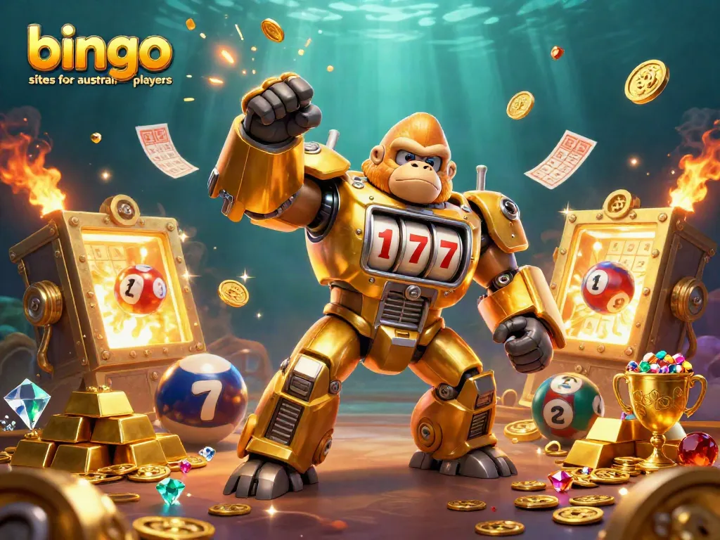 Play exciting games at bingo sites for australian players with vibrant illustrations including bingo cards and jackpot features.