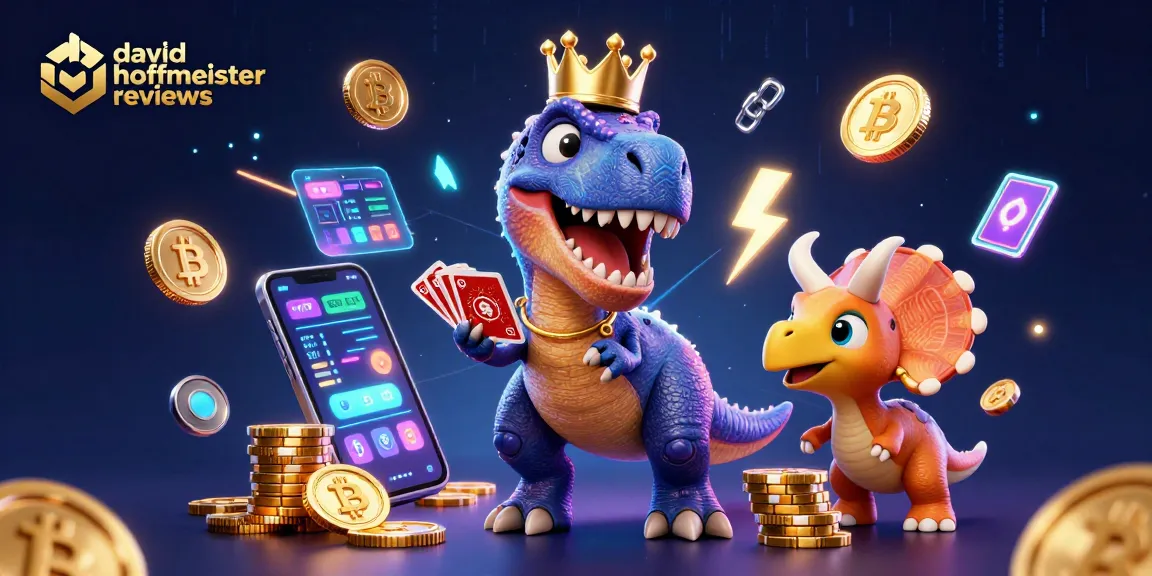 david hoffmeister reviews showcase a playful T-Rex and friends engaging in casino game action.