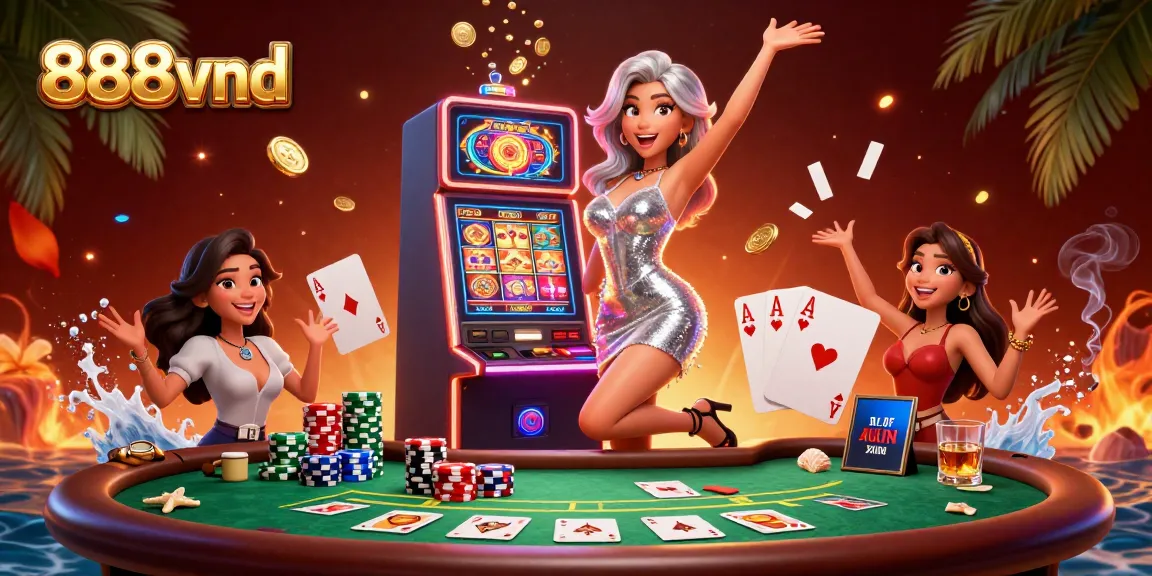 Experience the thrill of winning at 888vnd with vibrant casino games and dynamic illustrations.