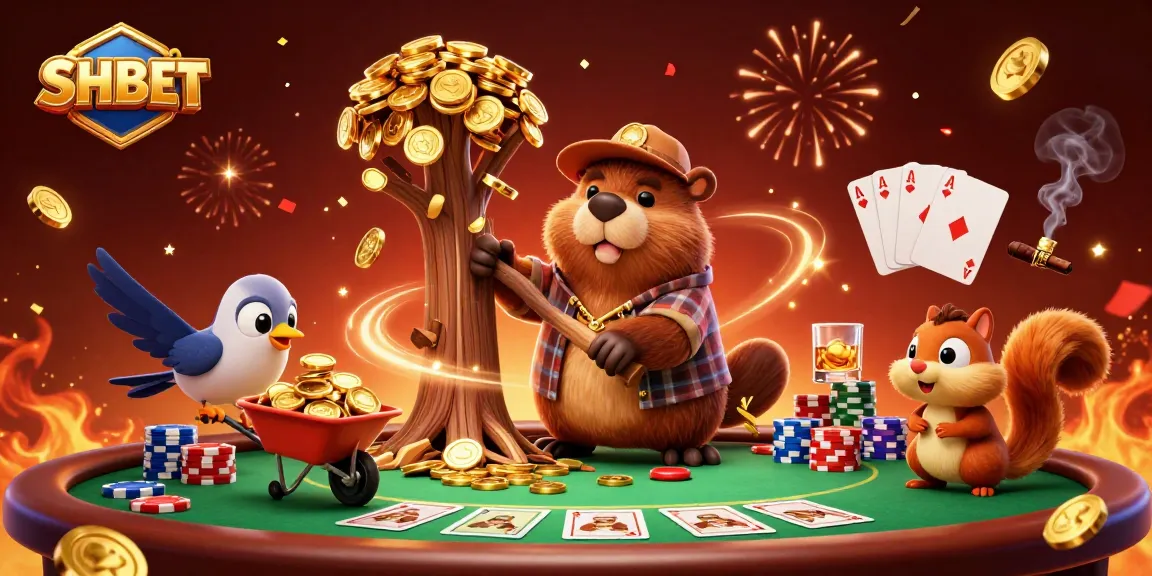 Experience thrilling moments at SHBET with a lively casino scene showcasing winning elements and animated characters.