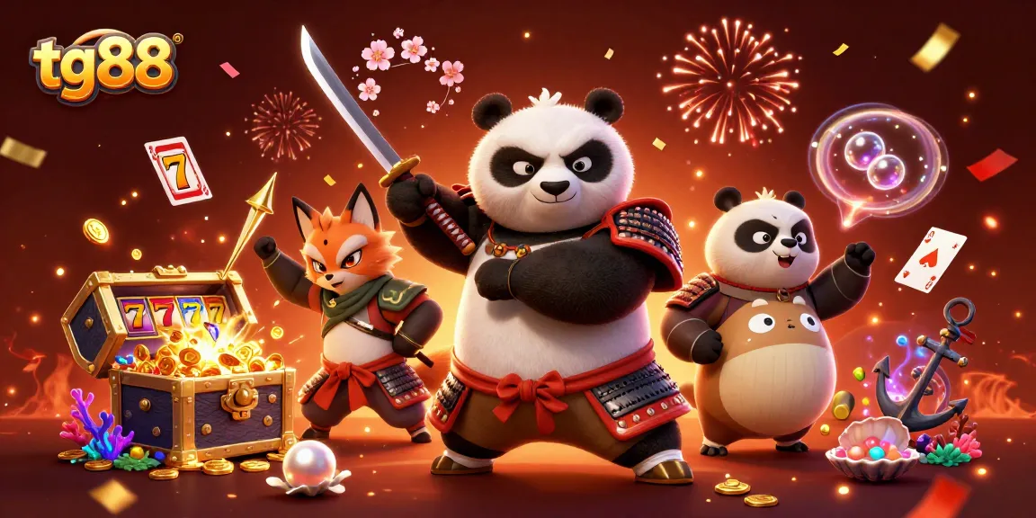 Experience exhilarating fun with tg88 as a samurai panda and ninja fox play casino games.