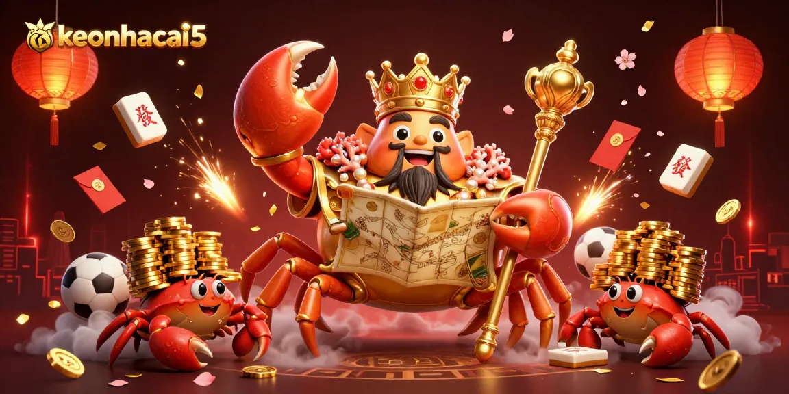 Engage in strategic betting with keonhacai5 as the golden crab emperor leads a vibrant sports betting extravaganza.