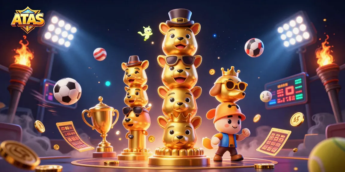 ATAS Casino showcases a lively golden totem pole surrounded by dynamic sports elements for thrilling gameplay.