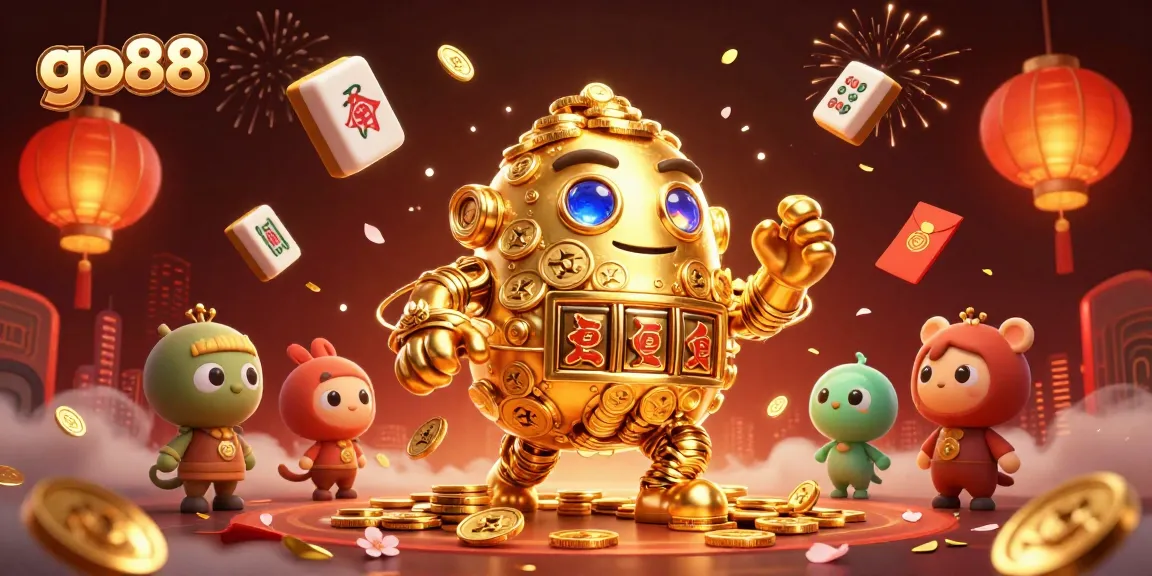 Experience go88's dynamic gaming with a golden golem and casino treasures.